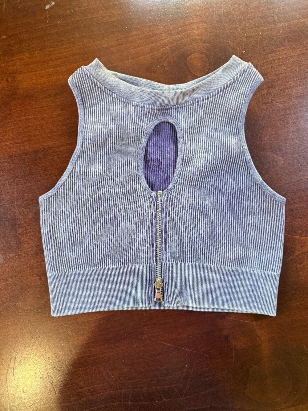 Zip Front Cut Out Bralette Sports Bra Crop Top Washed Purple Blue Size Small